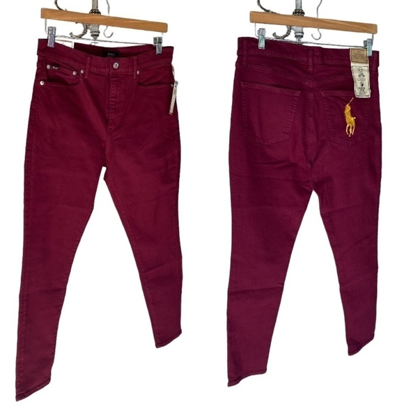 Polo Ralph Lauren jeans red plum color NEW high rise stretch Tompkins - Picture 2 of 13